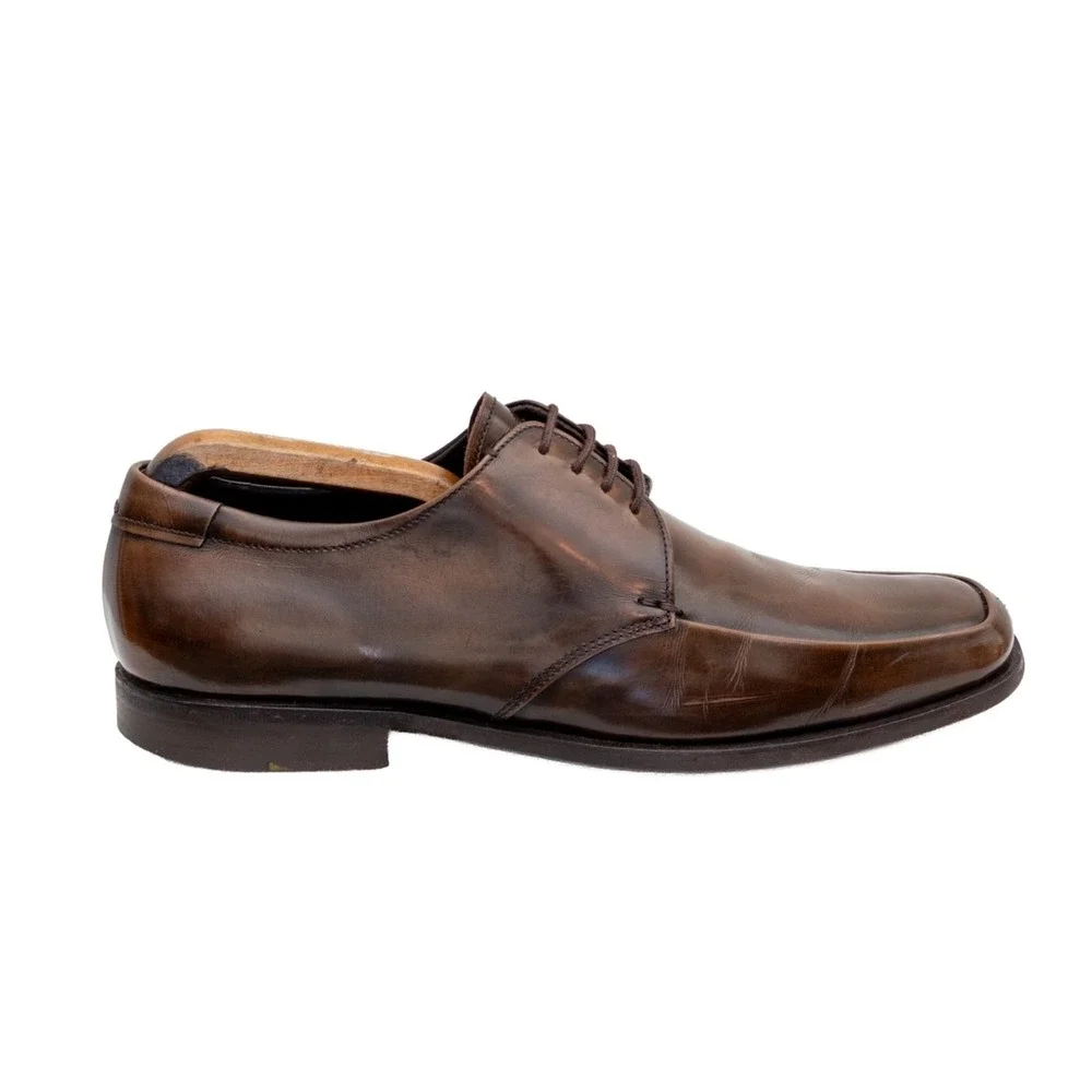 PRADA Brown Polished Leather Square Toe Derby Dress Shoes US‎ 8 UK 7